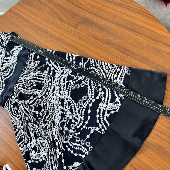 Vintage 2000s Express Black Silver Pattern Midi Dress Satin Waistband Size S - Picture 9 of 9